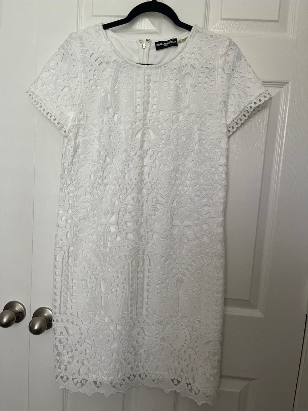 Karl Lagerfeld White Lace Mini Shift Dress
